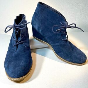 Michael Kors Rebeka navy suede wedge booties size 7.5